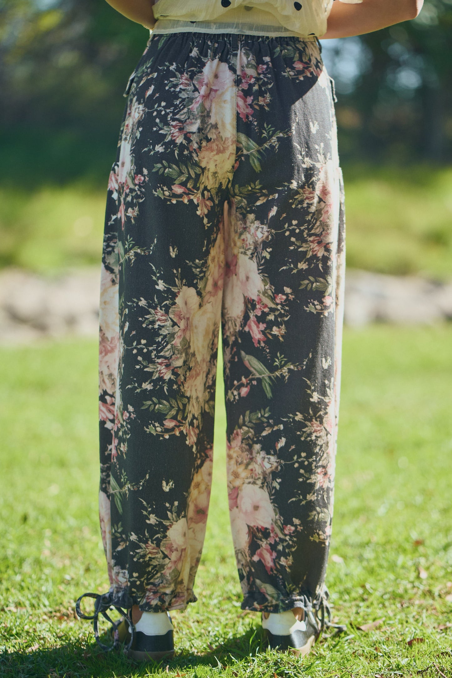 Davi & Dani Black Wide Leg Floral Print Denim