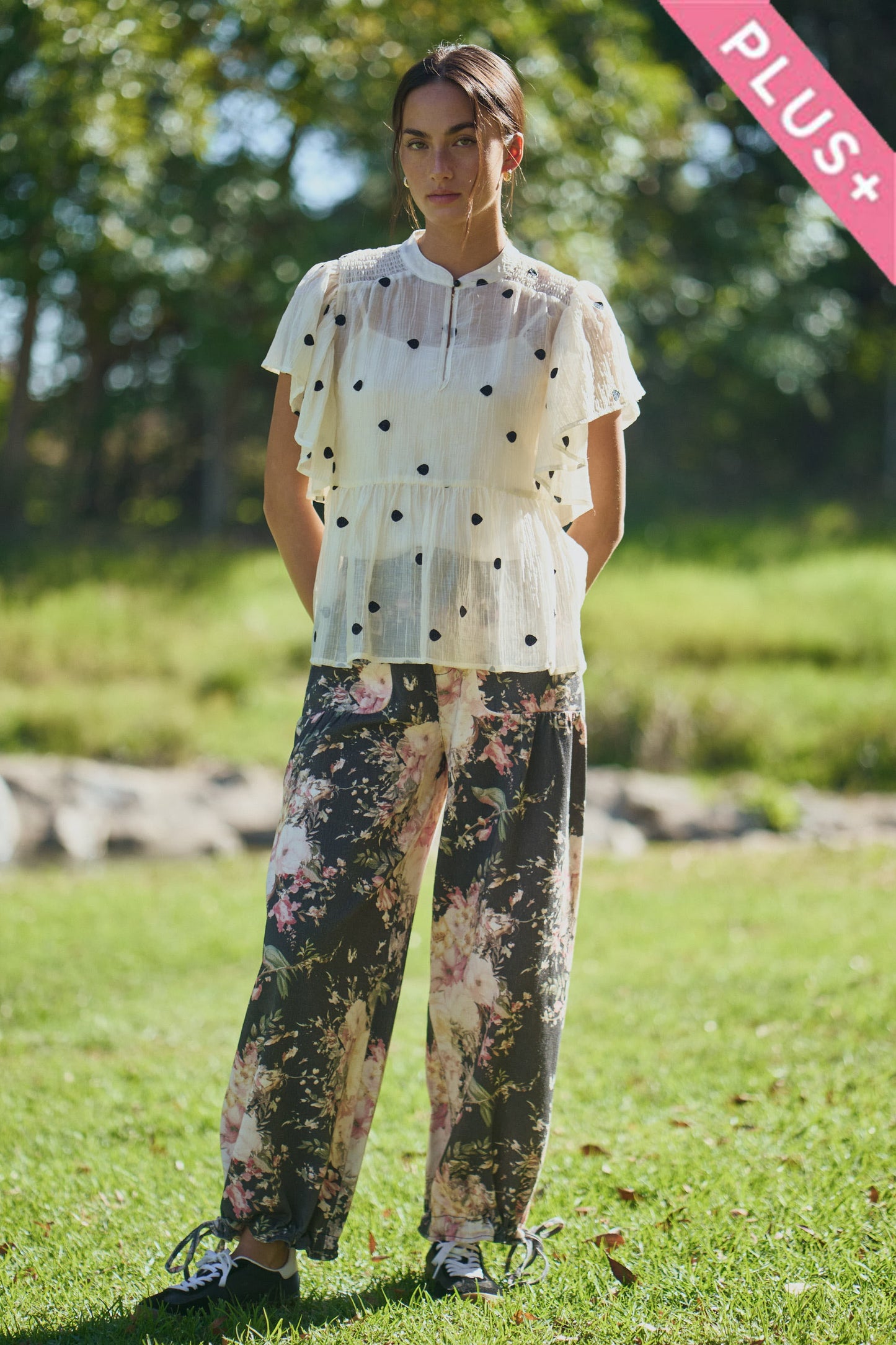 Davi & Dani Black Wide Leg Floral Print Denim