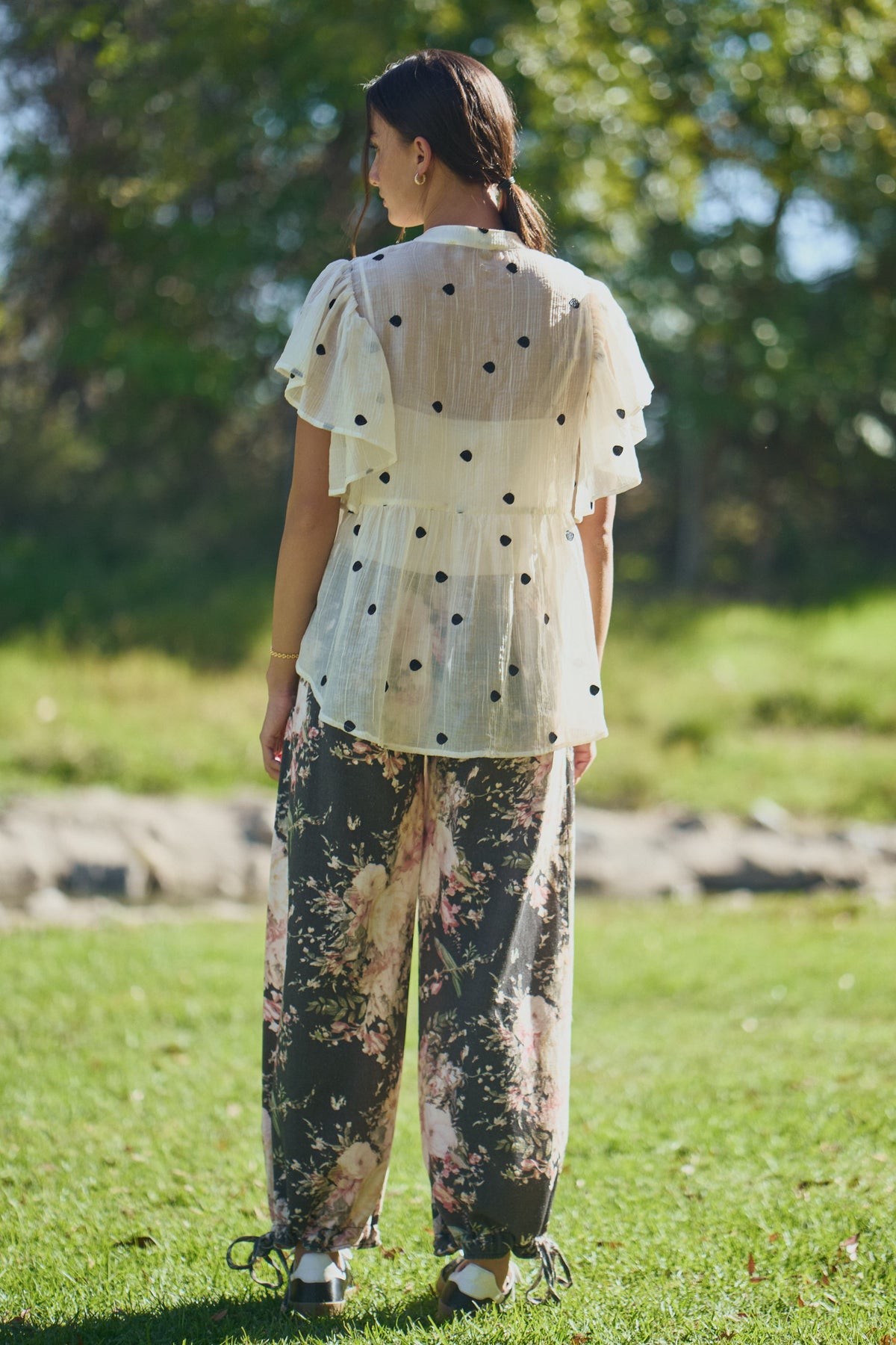 Davi & Dani Black Wide Leg Floral Print Denim
