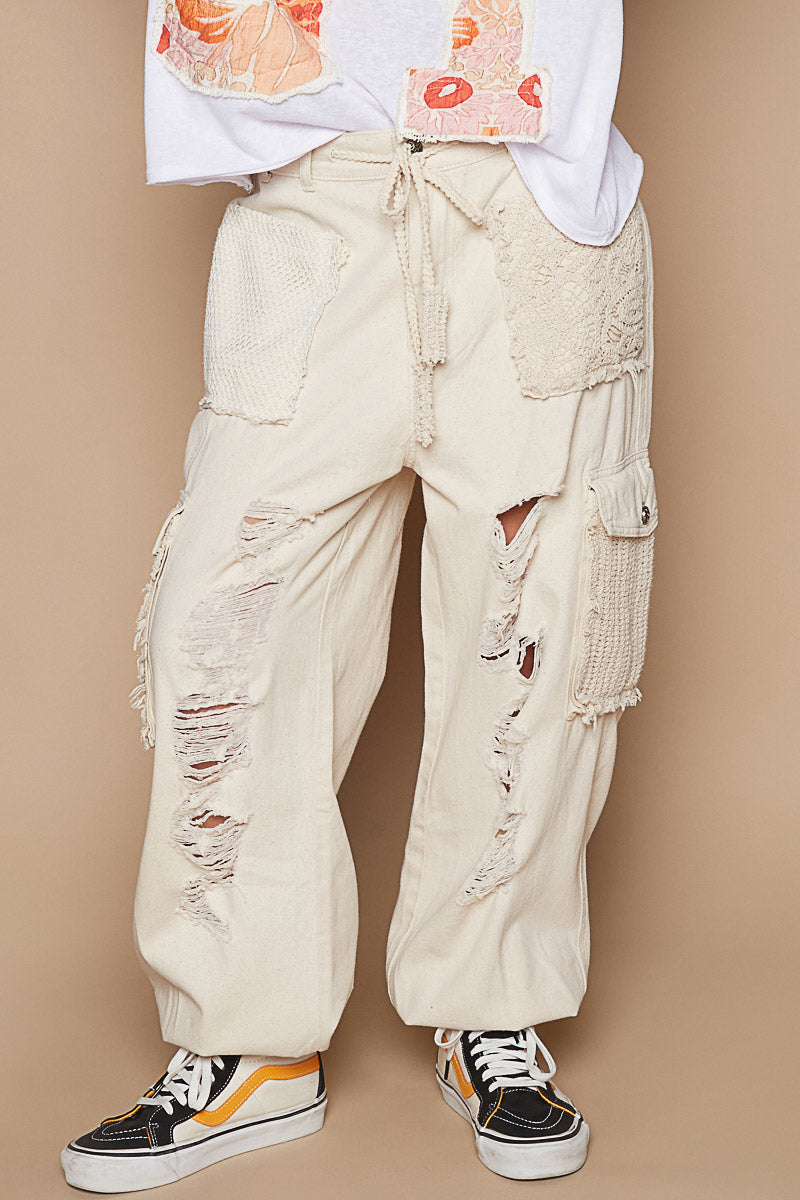P26 POL Cream Distressed Denim Jogger