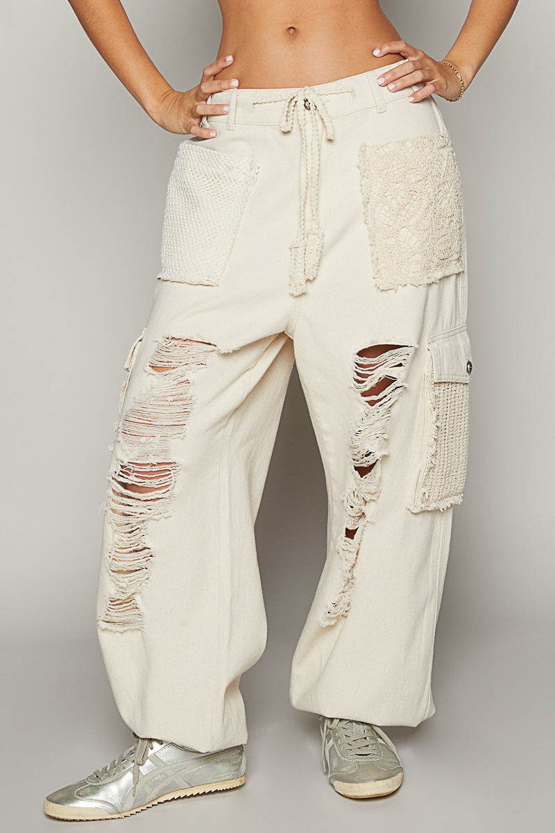 P26 POL Cream Distressed Denim Jogger