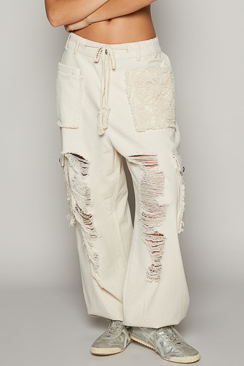 P26 POL Cream Distressed Denim Jogger