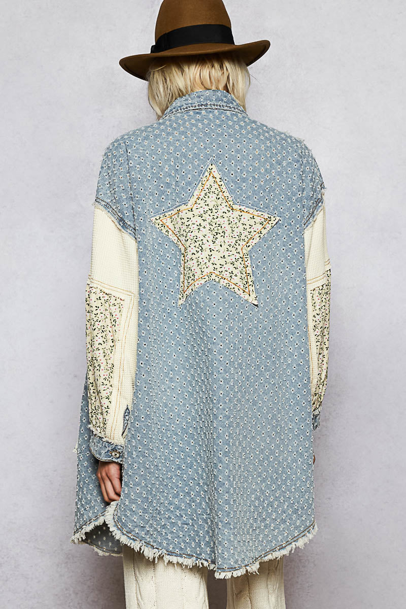 P46 POL PEACE & STAR LONG DENIM DUSTER CARDIGAN DRESS