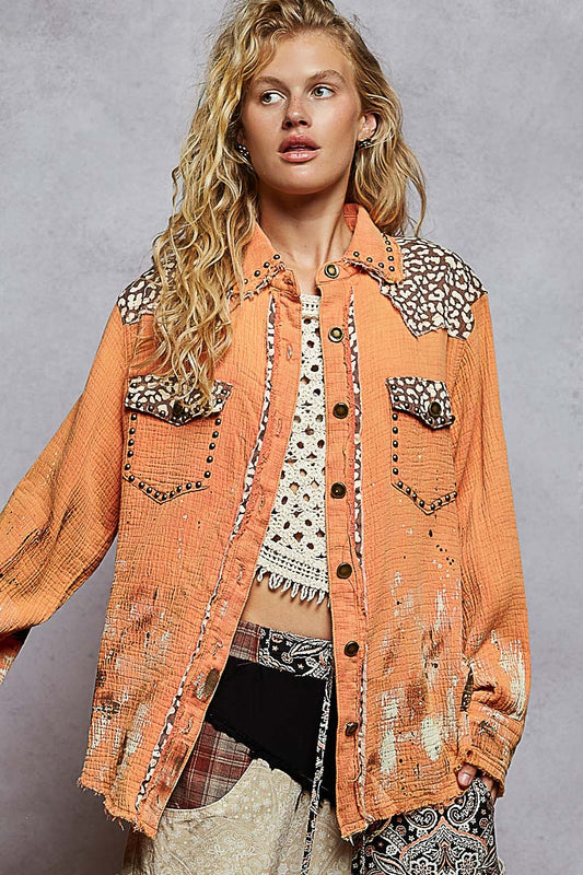 P28 POL Rust Leopard Paint Splatter Shacket