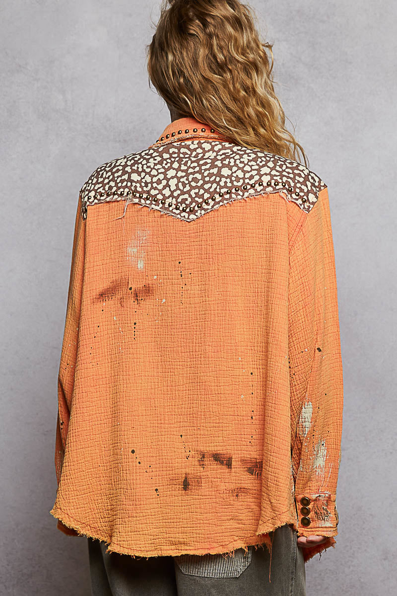 P28 POL Rust Leopard Paint Splatter Shacket