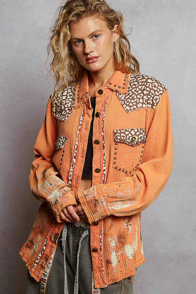 P28 POL Rust Leopard Paint Splatter Shacket