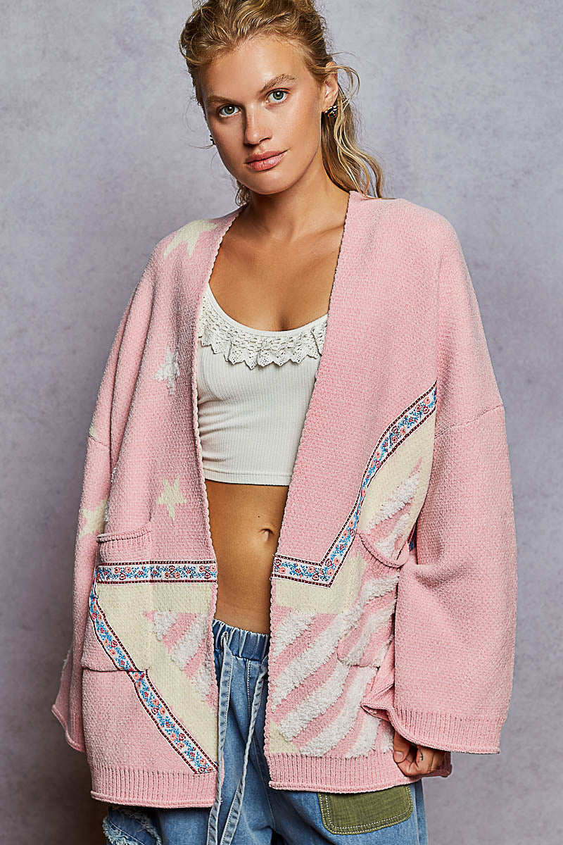P31 POL Pink Chenille Star Cardigan