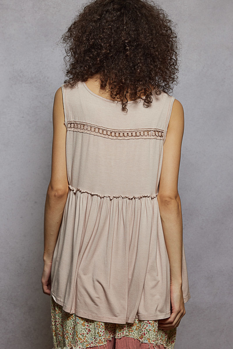 P51 POL Blush Lace Detail Oversized Babydoll Tank
