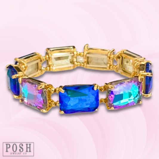 Posh Pearl - Large Royal Blue Iridescent Emerald Cut Bracelet