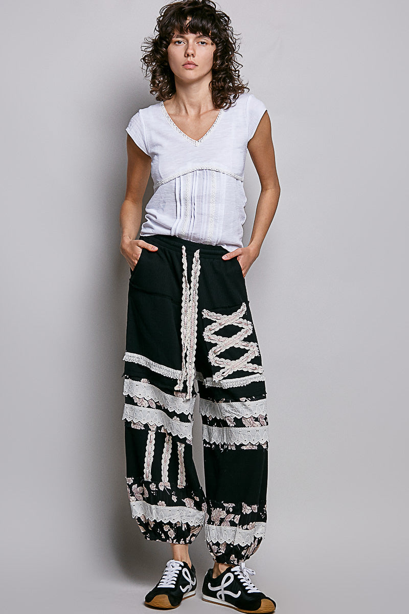 P50 POL Lace & Patchwork Cotton Joggers