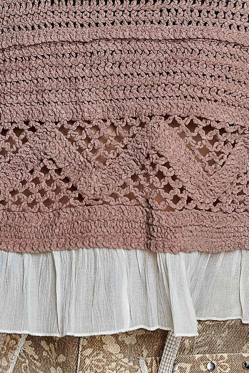 POL Crochet Openwork Lace Trim Relaxed Cropped Sleeveless Top Mocha