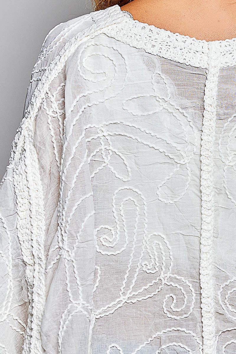 POL Plus Size Sheer Floral Crochet Cardigan with Embroidered Details