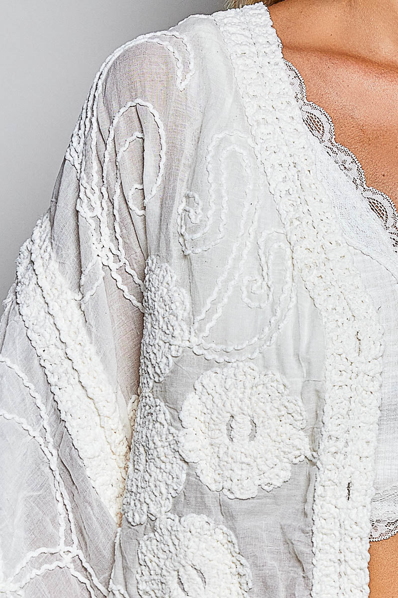 POL Plus Size Sheer Floral Crochet Cardigan with Embroidered Details
