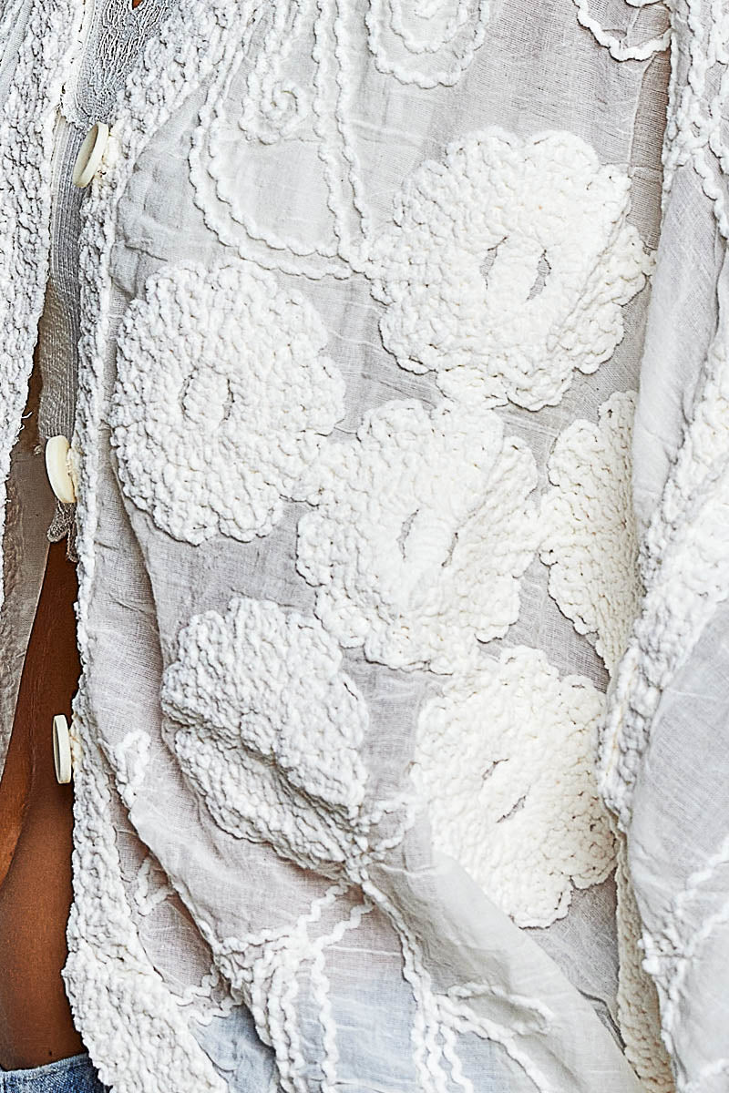 POL Plus Size Sheer Floral Crochet Cardigan with Embroidered Details