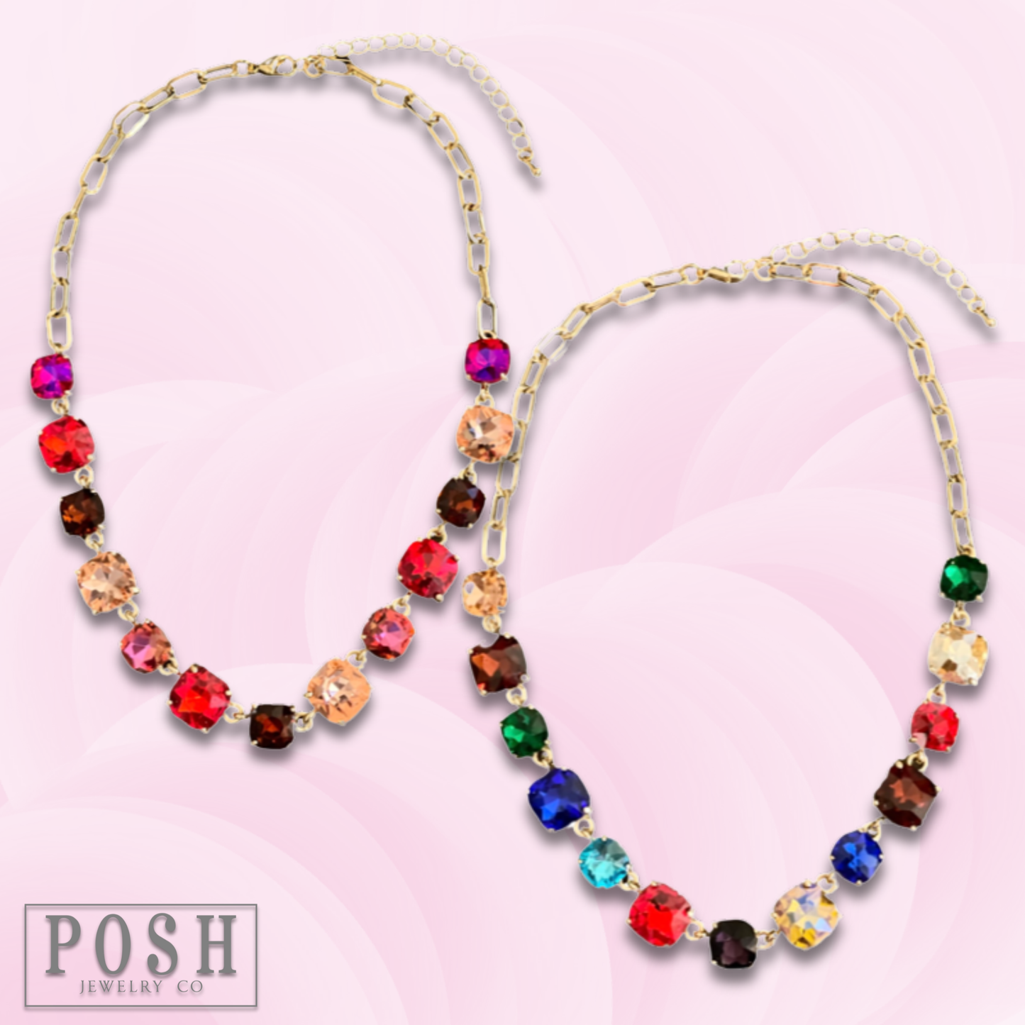 Pink Panache Brands - Pink Square Rhinestone Necklace
