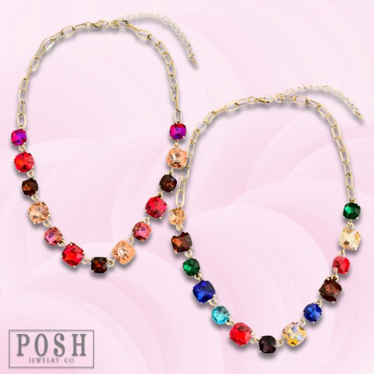 Pink Panache Brands - Pink Square Rhinestone Necklace