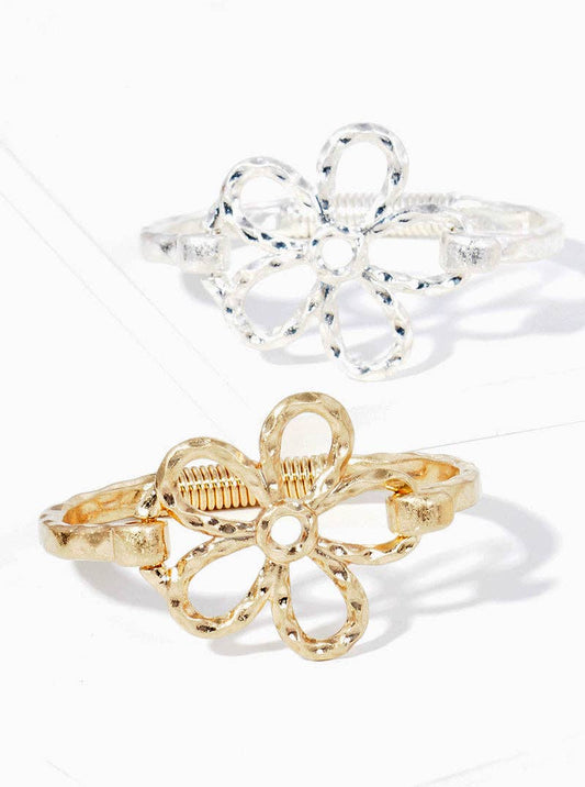 Wild Honey - Hammered Metal Flower Hook Bangle Bracelet