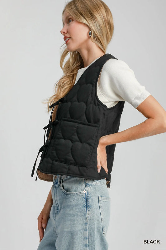 Umgee Heart Quilted Tie-Front Vest