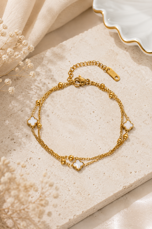 18K Gold Clover Charm Stainless Steel Chain Bracelet by Josslyn