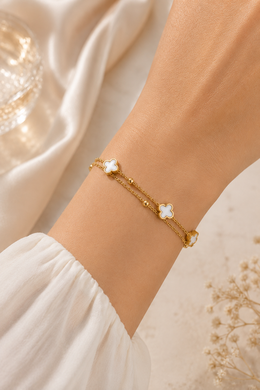 18K Gold Clover Charm Stainless Steel Chain Bracelet by Josslyn