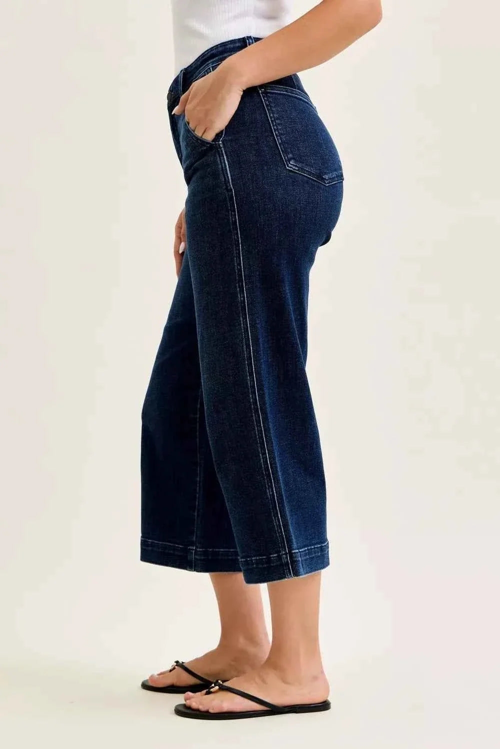 Dark Wash High Waist Ankle Wide Jeans by Judy Blue
