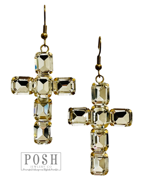 Pink Panache Brands - Fuchsia Rhinestone Cross Earrings