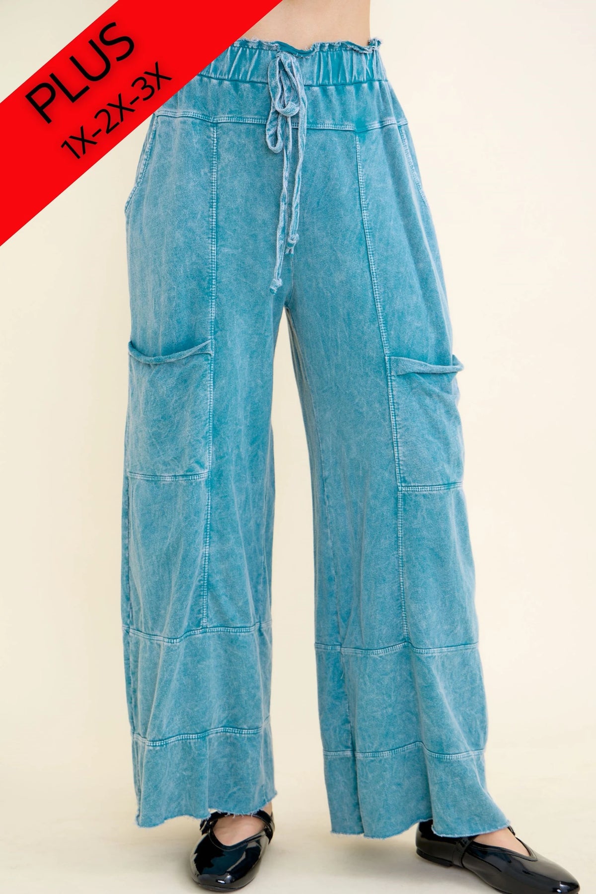 J. Her Plus Size Mineral Washed Wide Leg Cotton Pants