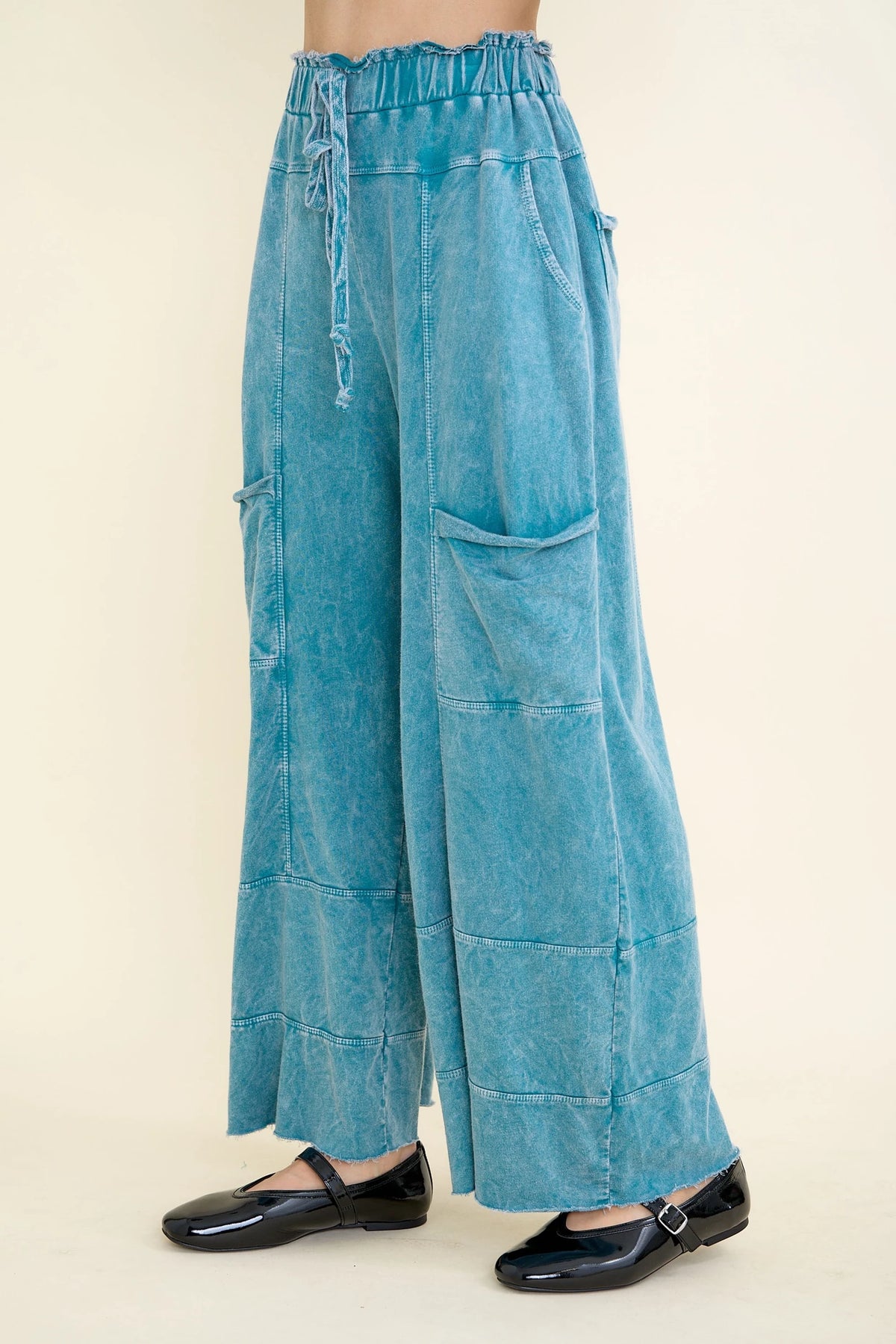 J. Her Plus Size Mineral Washed Wide Leg Cotton Pants