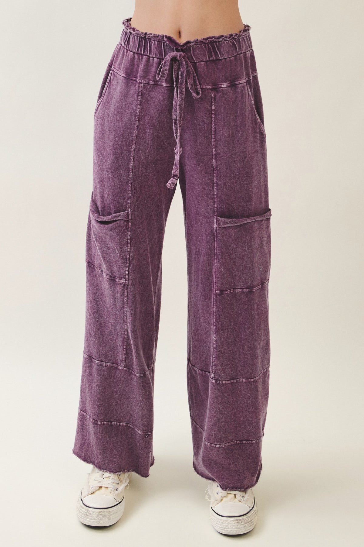 J. Her Plus Size Mineral Washed Wide Leg Cotton Pants