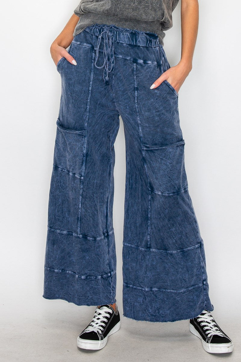 J. Her Plus Size Mineral Washed Wide Leg Cotton Pants