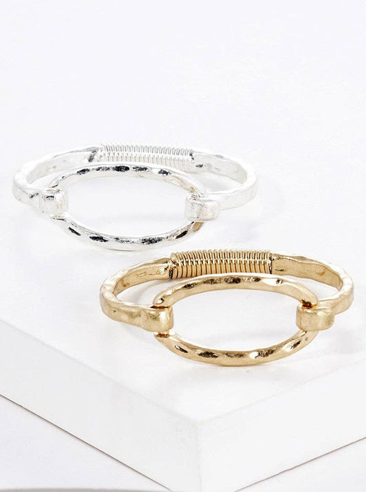 Wild Honey - Hammered Metal Oval Accent Spring Hook Closure Bangle Bracelet