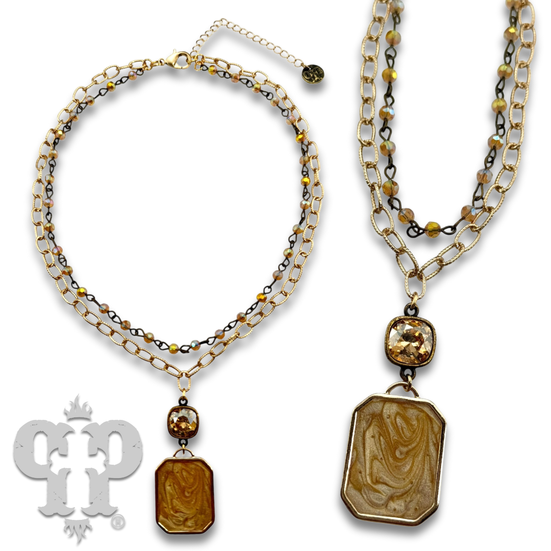 Pink Panache Brands - Double strand necklace with Austrian crystal pendant