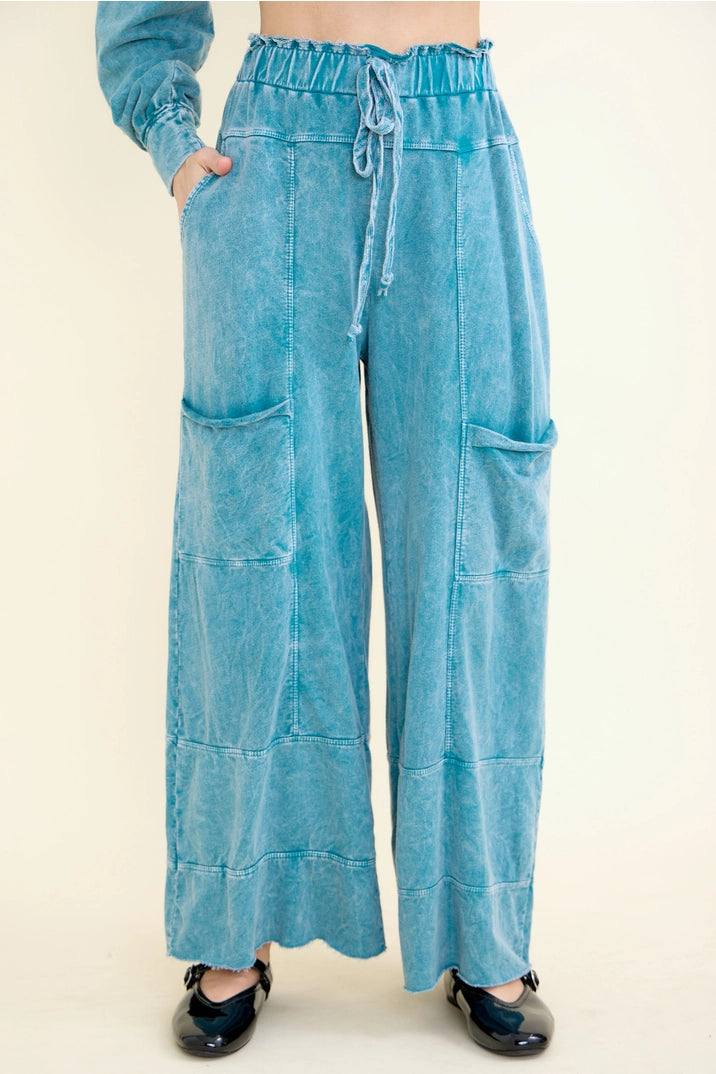 J. Her Plus Size Mineral Washed Wide Leg Cotton Pants
