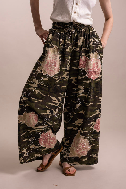 Camo & Roses BlueVelvet 100% Cotton Wide Leg Pants