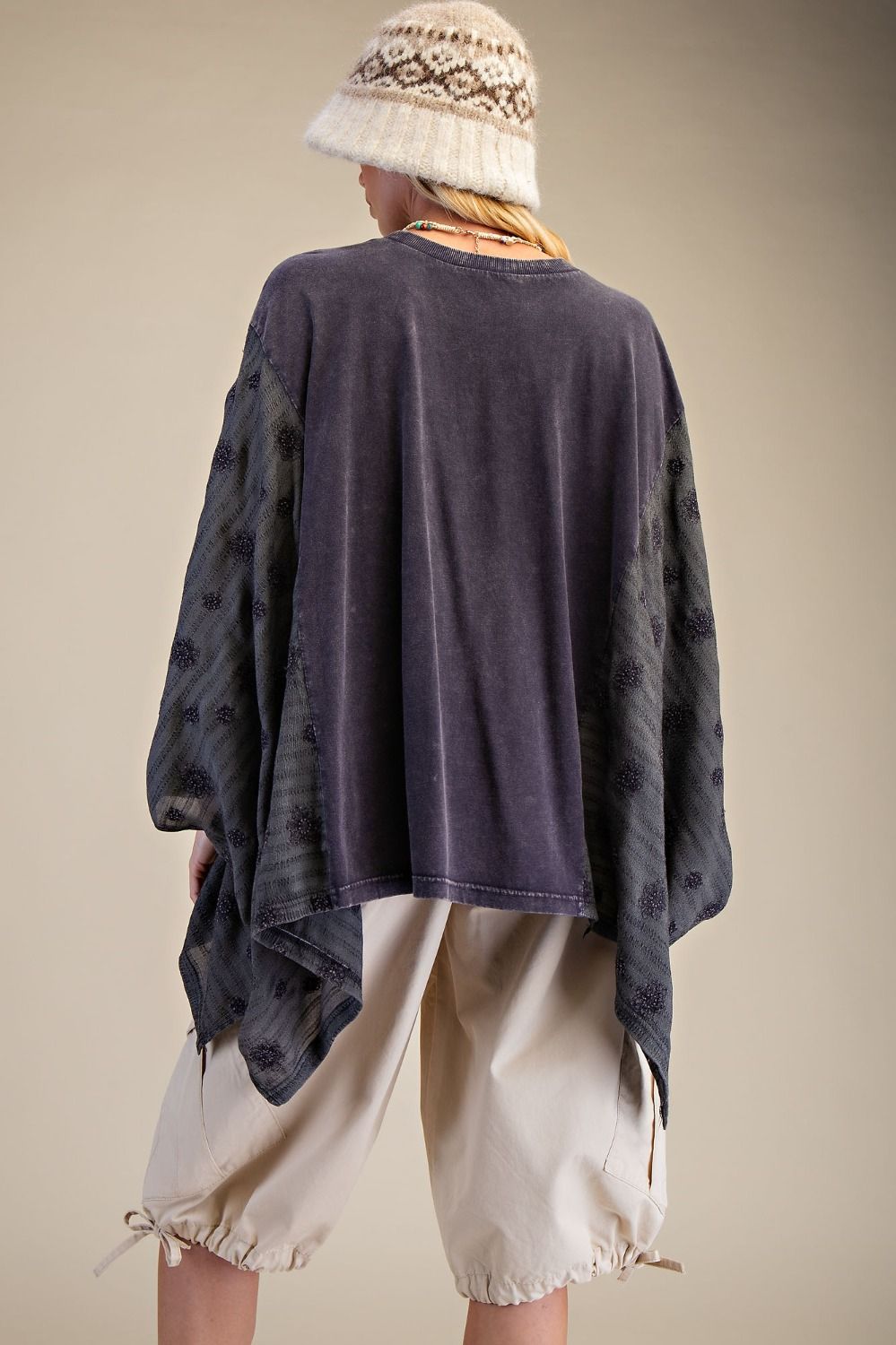 E12 Easel Black Mineral Washed Peace Sign Poncho Top