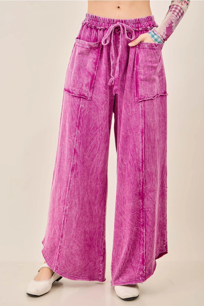 J. Her Magenta Mineral Washed Cropped Pants