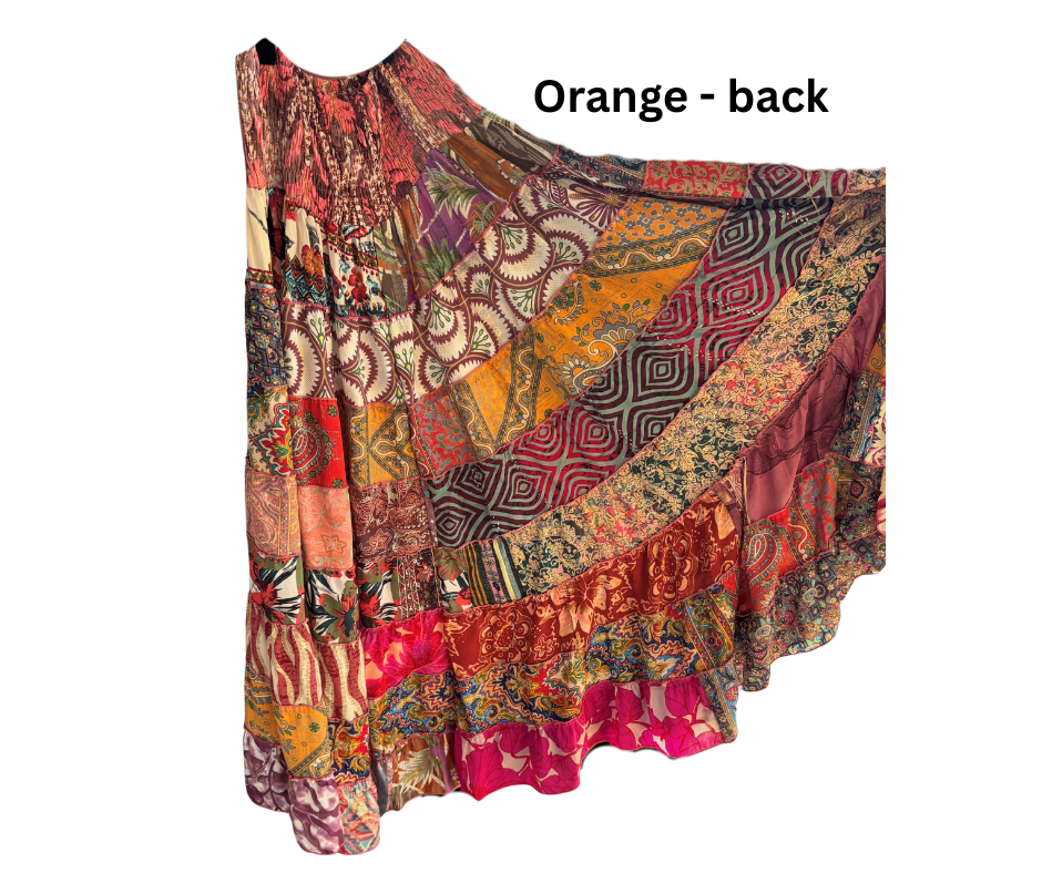 KH1 Karma Highway Bright Multicolor Patchwork Tiered Boho Maxi Skirt Pull on Smocked Waist Plus Size