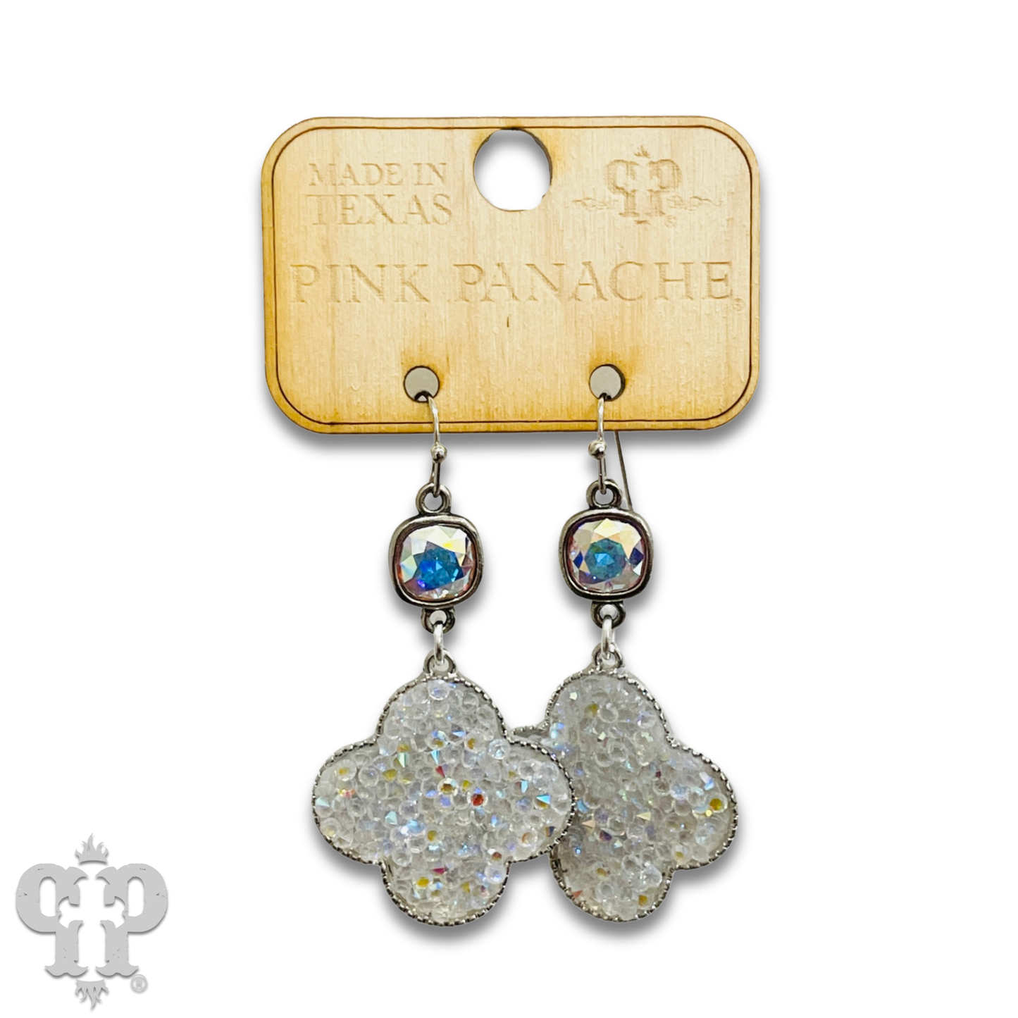Crushed glitter clover earrings with Austrian crystal
