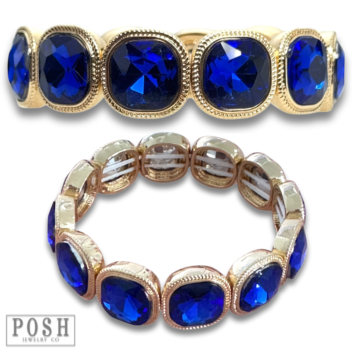 Pink Panache Brands - Cushion-Cut Rhinestone Crystal Stretch Bracelet