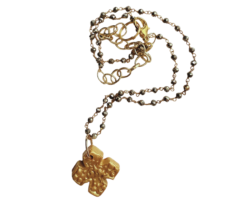 HT1 Hidden Truth Gold with Gray Crystal Chain with Kait Cross