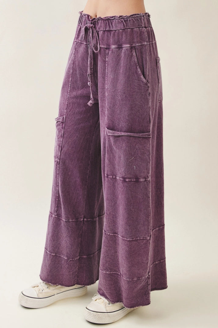 J. Her Plus Size Mineral Washed Wide Leg Cotton Pants