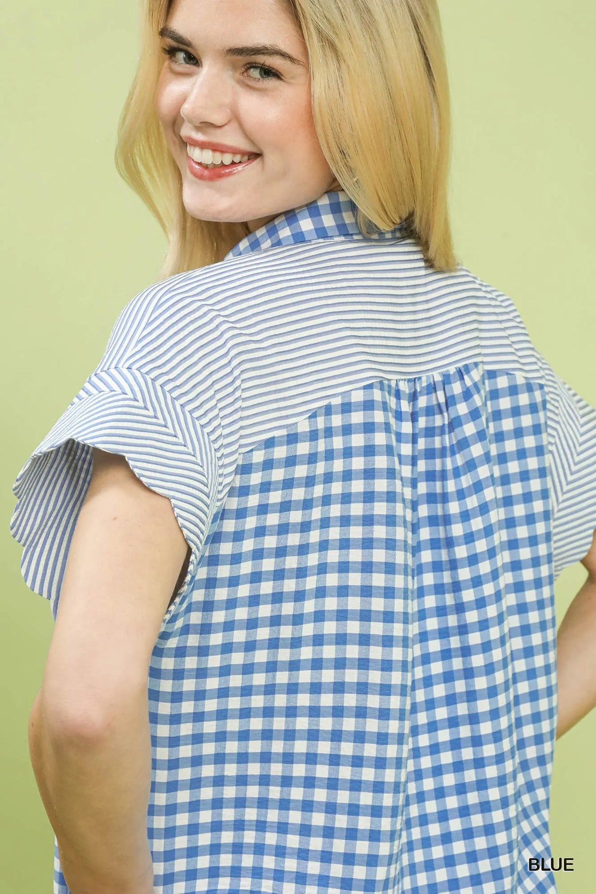 Umgee Mixed Gingham Short Sleeve Shirt
