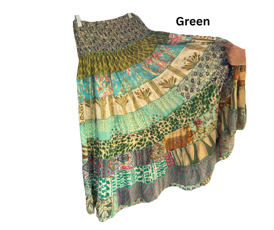 KH1 Karma Highway Bright Multicolor Patchwork Tiered Boho Maxi Skirt Pull on Smocked Waist Plus Size