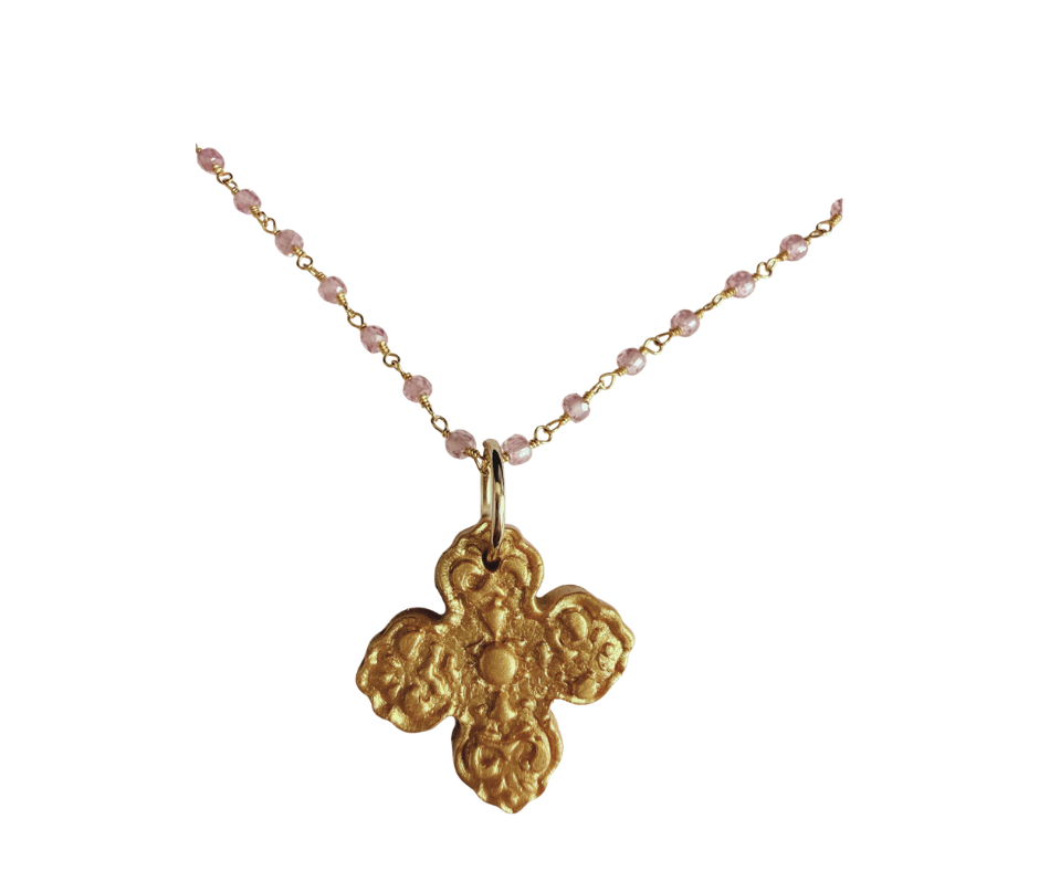 HT1 Hidden Truth Gold with Pink Crystal Chain with Kait Cross