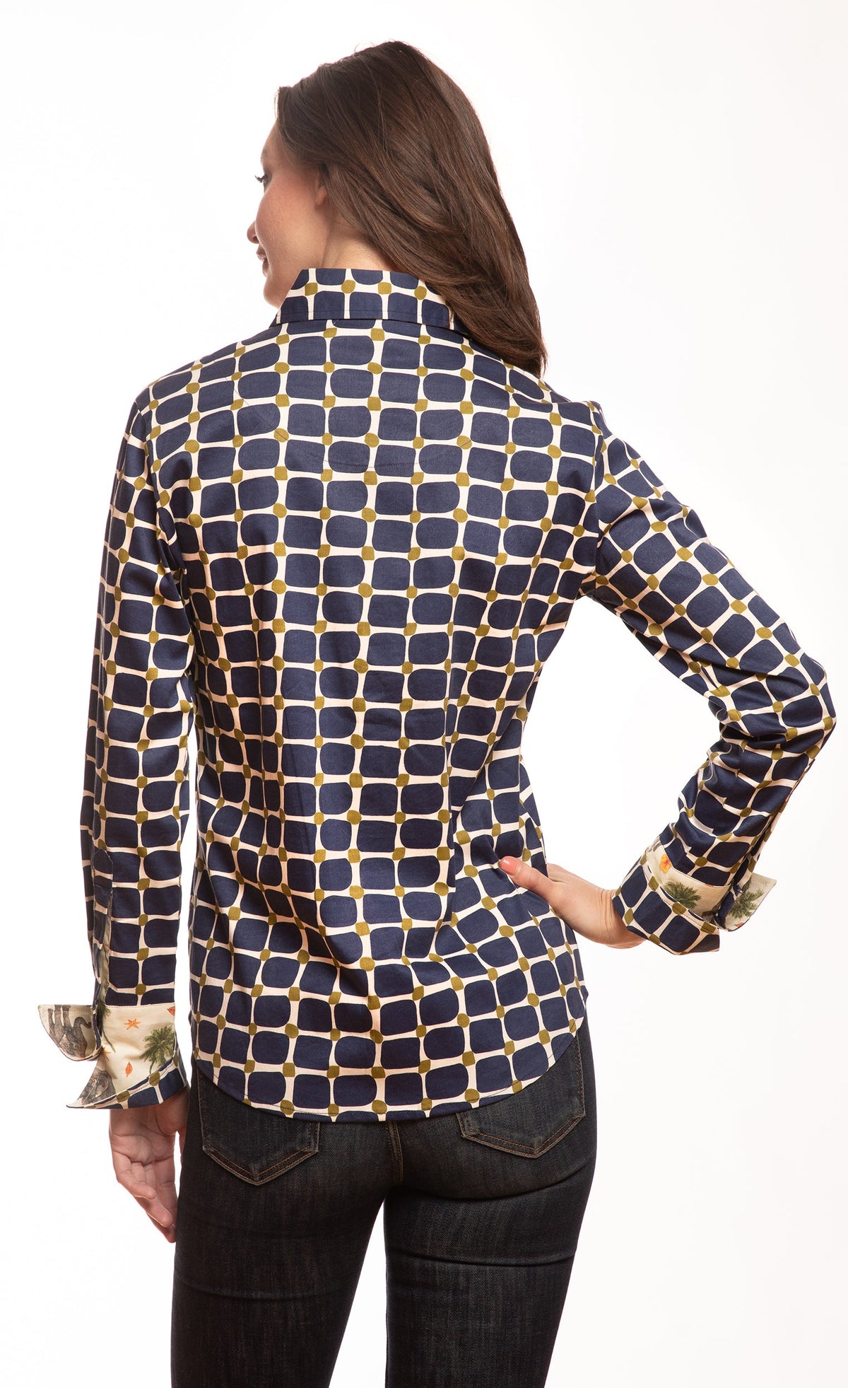Rome Shirt Navy Olive Grid Print
