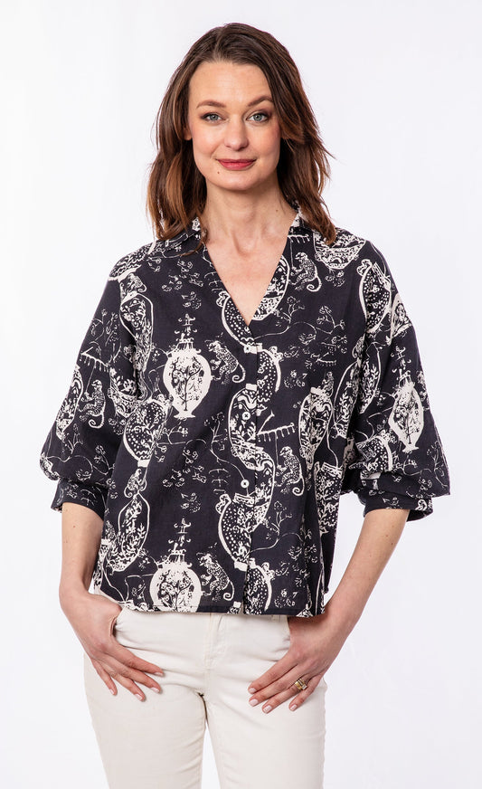 Oversized Puff Sleeve Black White