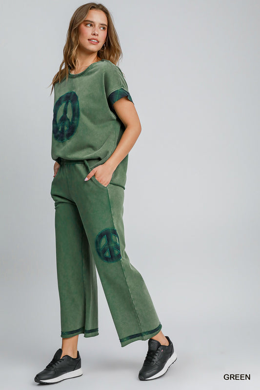 U14 Umgee Green Peace Mineral Washed Top and Pants Set