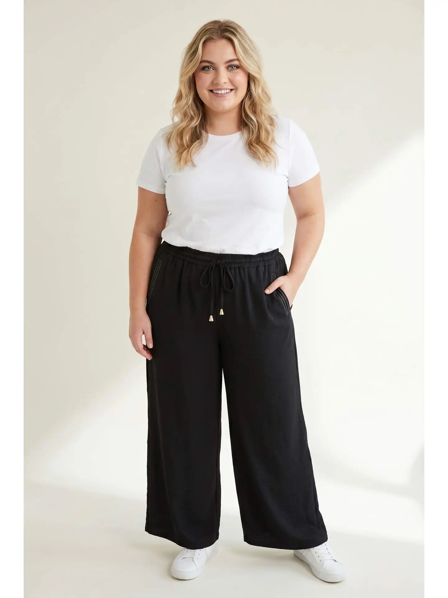 Spin Plus Size Black Wide-Leg Pants