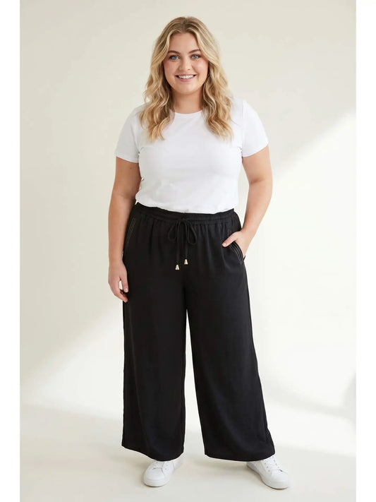 Spin Plus Size Black Wide-Leg Pants