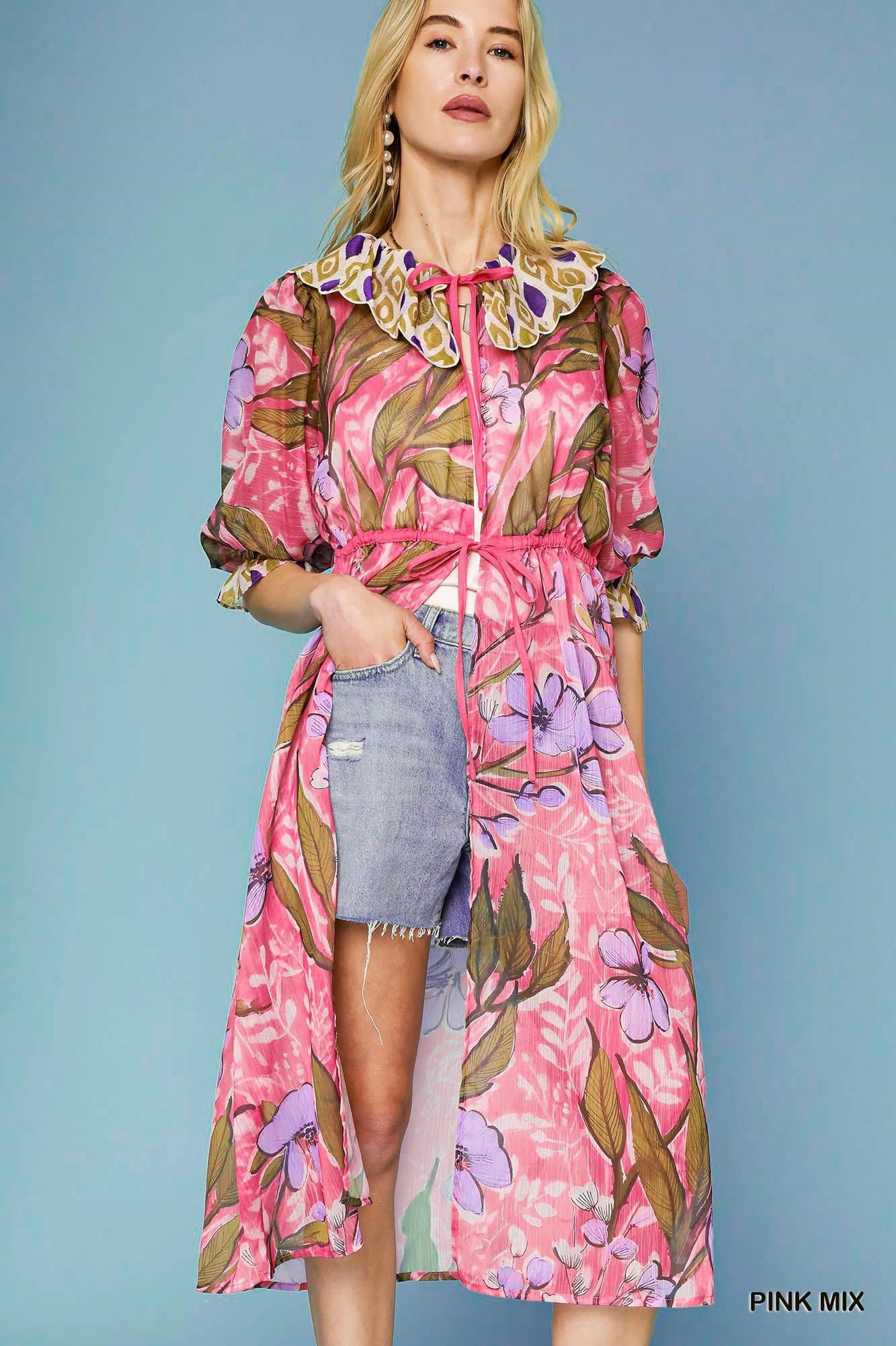 U18 Umgee Sheer Tropical Floral Kimono